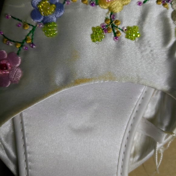 Real Vintage Floral Embroidered Silk Women's Slippers White Size EU 38 UK 5 US 7 - Picture 5 of 7